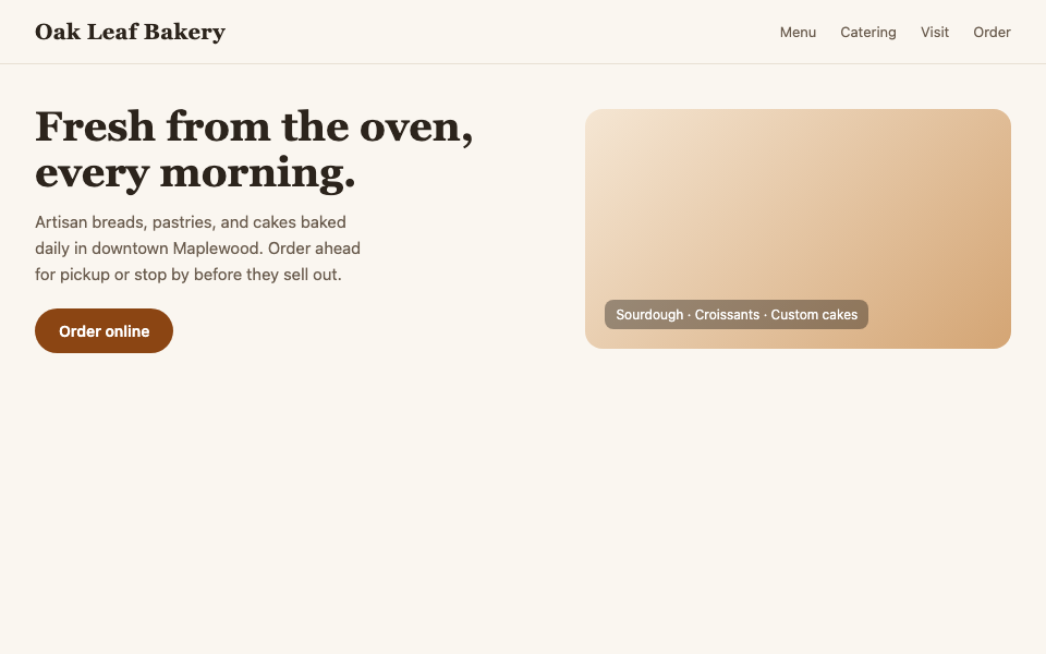 Oak Leaf Bakery website on a custom domain