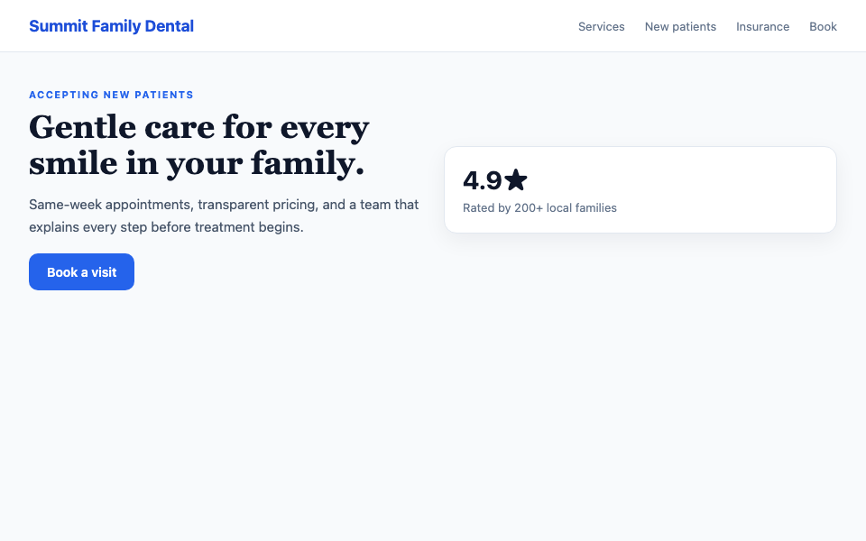 Summit Family Dental website on a custom domain