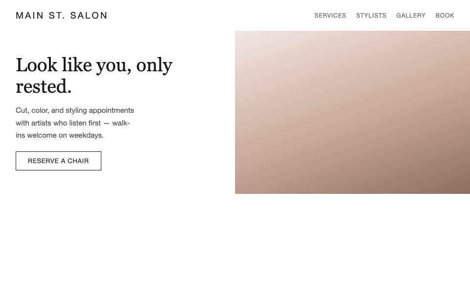 Main Street Salon website on a custom domain